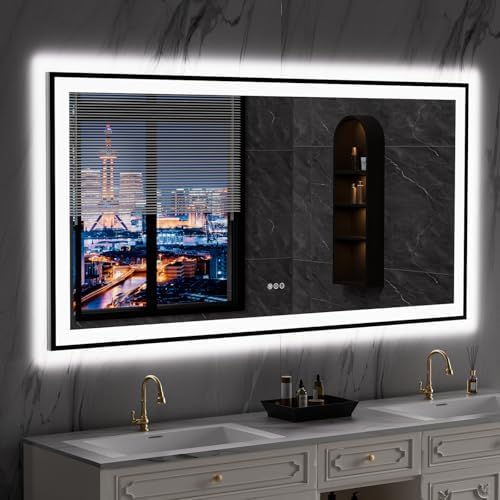 LOAAO 72"X36" LED Bathroom Mirror Black Framed by LOAAO