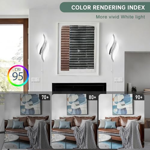 CANEOE Plug in Wall Sconces Set of Two 6000K Chrome Modern LED Wall Light - Image 2