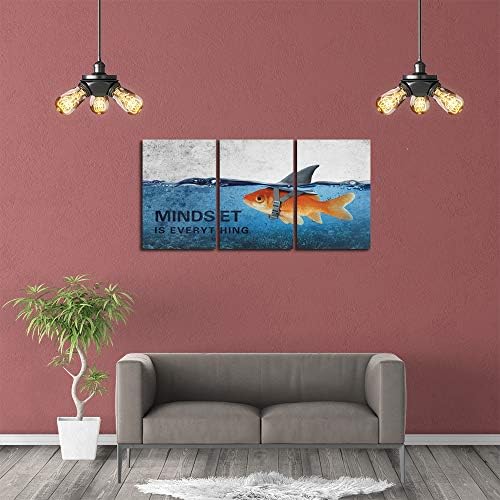 3 Panels Modern Framed Inspirational Canvas Wall Art Goldfish Body Strong Shark - Image 3