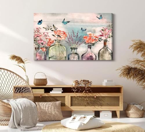Havplemoy 1Pcs Framed Retro Farmhouse Flowers Canvas Wall Art - Image 4