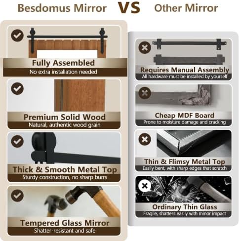 Besdomus Farmhouse Bathroom Vanity Mirror: 24"x36" Wood Rustic Barn Door - Image 4