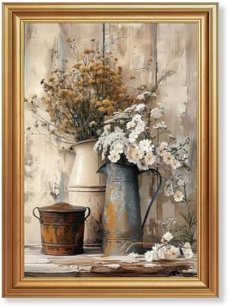 EJPFOGV Rustic Farmhouse Floral Still Life Framed Canvas Wall Art 16x24 in by FramedCanvasWallArt