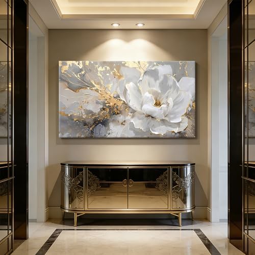 ONEOLTN Texture Platinum Peony Picture Print Canvas Wall Art Living Room Office - Image 5