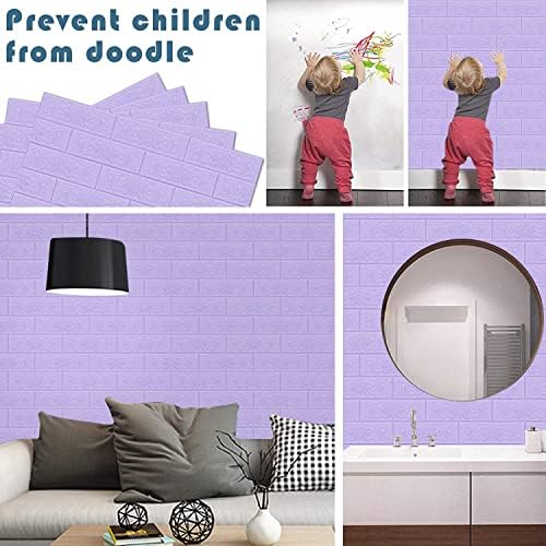 3D Wall Panels Peel and Stick, 58 Sq Ft Coverage, Faux Brick Purple - Image 5