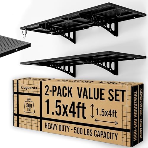 2-Pack 1.5x4ft Garage Wall Shelving, 500 Lbs Heavy Duty Garage Shelving Wall by Cuguords
