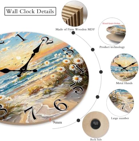 Large Coastal Flower Wall Clock 20 Inch Silent - Image 3