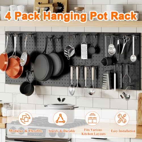 Hencawima Wall Mounted Peg board, 4 Pack Pot and Pan Organizer - Image 3