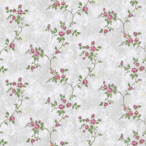17.3"x118" Vintage Pink Climbing Rose Vine Peel & Stick Wallpaper, Distressed by Unknown