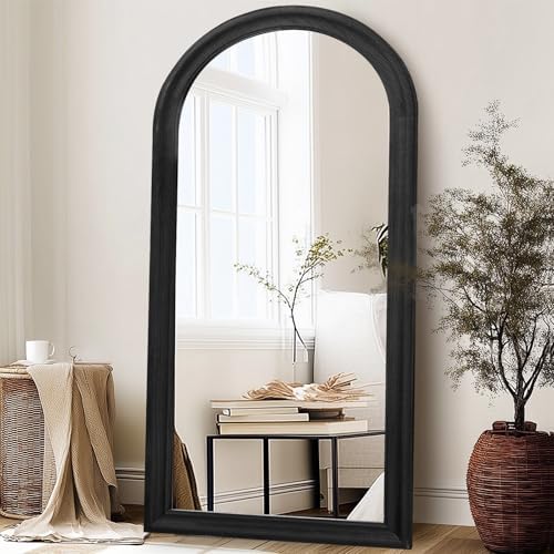 71x32 Solid Wood Arched Full Length Mirror, Elegant Black Finish - Image 6