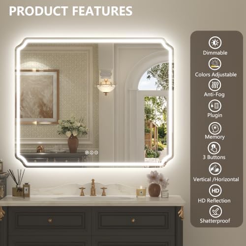 66x40 Inch LED Lighted Bathroom Vanity Mirror - Image 2
