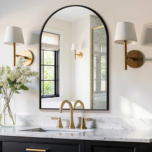 FGU Arched Bathroom Mirror for Over Sink 30"x20" Black Vanity Mirror by Unknown
