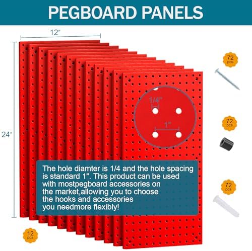 12 Pack 12-Inch X 24-Inch Metal Pegboard Wall Panels, Peg Boards - Image 2