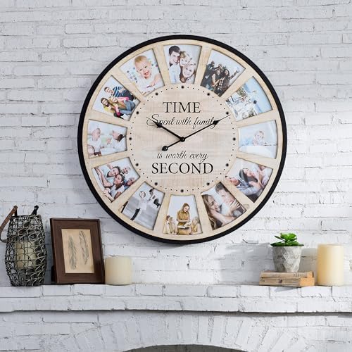 12 Picture Frames Collage Wall Clock, Vintage Rustic Family Photo Clock by UPPER+DECOR