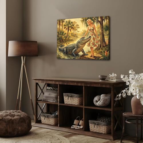Retro Swamp Alligator Canvas Wall Art - Image 6
