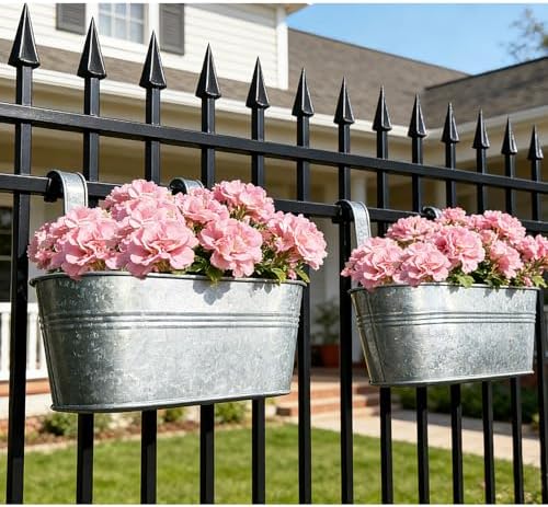 2 Pack 12" Galvanized Hanging Railing Planters - Image 2
