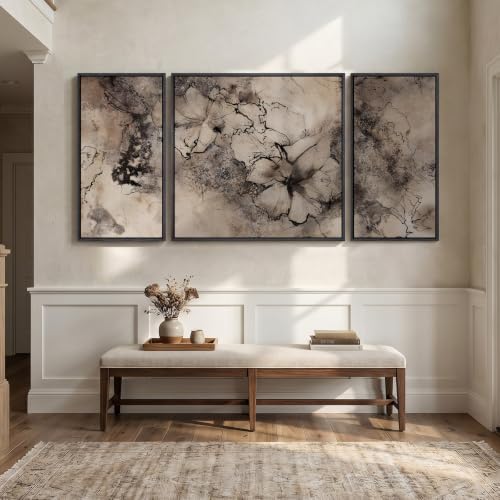 Extra Large Framed Neutral Brown Black Abstract Wall Art - Image 4