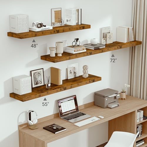 Vivelove Deep Floating Shelves 72x12” Set of 1, Rustic Brown - Image 6