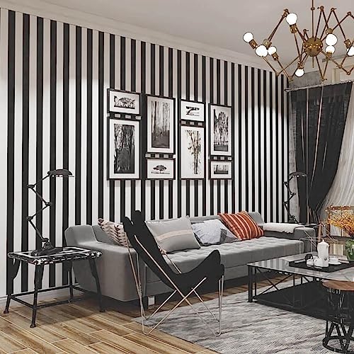 Black and White Striped Peel and Stick Wallpaper Self-Adhesive Removable by Qianglive