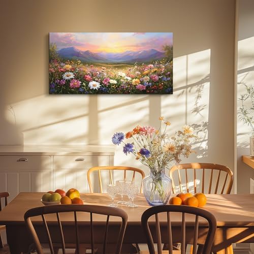 crmotu Mountain Wildflowers Wall Art, Nature Landscape Wall Decor 20"x40" - Image 4