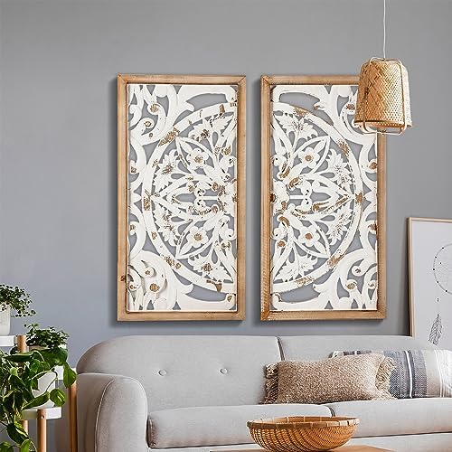 XIAOAIKA Boho Carved Wall Art Panels, Antique Distressed White Finish - Image 6