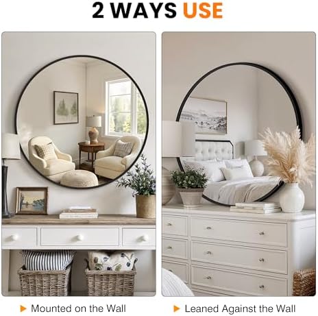 TRAHOME Black Round Bathroom Mirror, 2 Pack 30” Vanity Circle Wall Mirror - Image 7