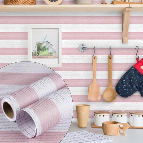 Striped Pink and White Wallpaper Peel and Stick Boho Silver Stripe Textured - Image 3