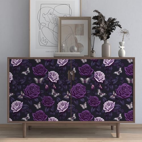 BOKEBEVE Vintage Floral Wallpaper Peel and Stick Dark Purple 17.5 x 393.5In - Image 2