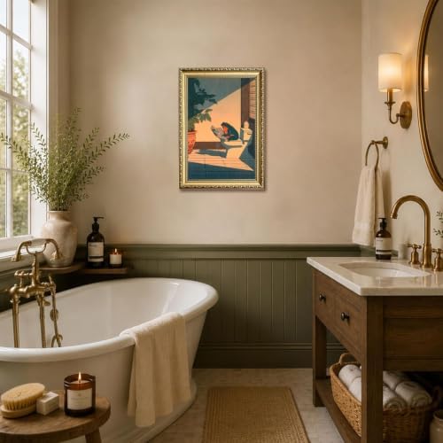 Funny Frog Bathroom Wall Art, Cute Japanese Frog in Toilet Wall Decor, - Image 5