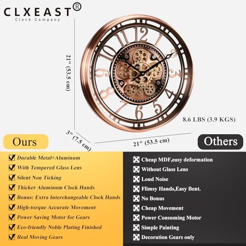 CLXEAST 21" Large Moving Gear Wall Clock - Image 3