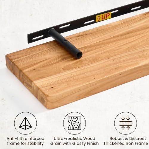 Fun Memories 48 Inch Floating Shelf, 8 Inch Deep Rounded Reclaimed Long Elm - Image 5