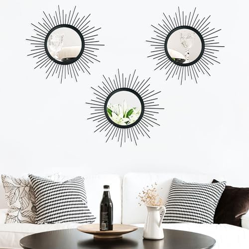 3 Pack Metal Mirror for Wall Cute Sunburst Wall Mirror Home Decor Wall Art - Image 7