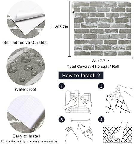 Timeet 17.7''×393.7'' Vintage Gray Brick Peel and Stick Wallpaper Self Adhesive - Image 4