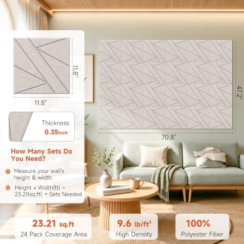 Self Adhesive Acoustic Panels, 11.8”x11.8”, 24 Pack, Light Camel - Image 2