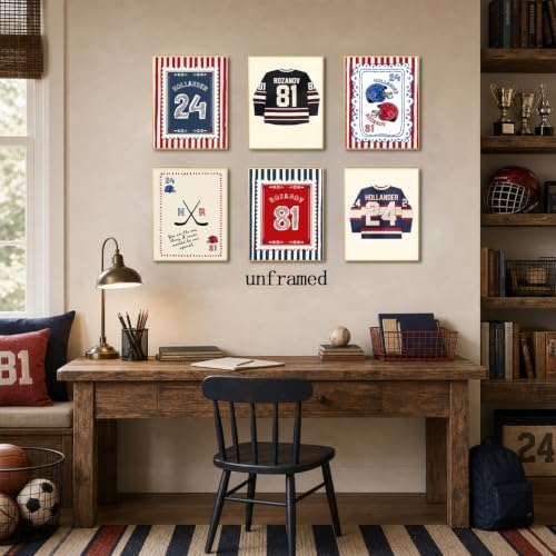 SHRNGCK Preppy Hockey Posters Set of 6 Teen Boys Sports Jersey Wall Art Vintage - Image 6