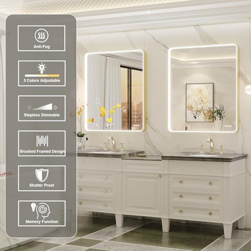 LED Mirror for Bathroom 30X36 Inch Gold Framed - Image 2