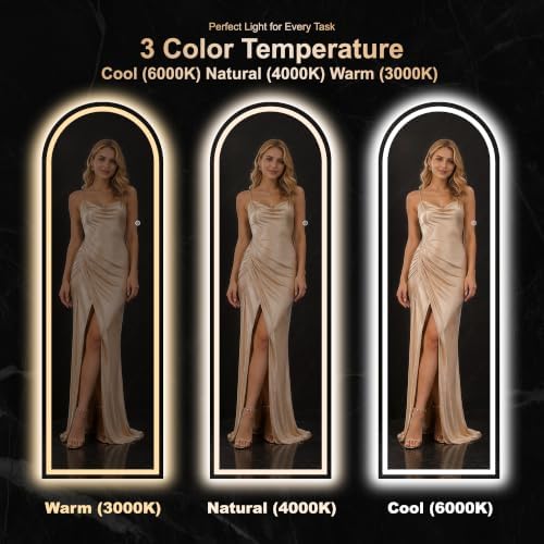 Delma LED Arched Full Length Mirror, Dimmable & 3 Color Lighting, - Image 6