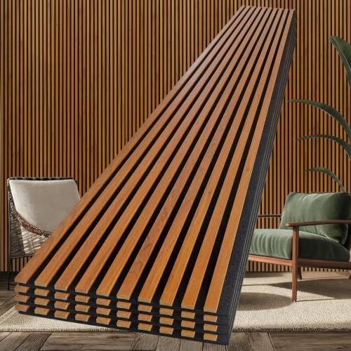 NeatiEase 4 Pack Acoustic Wall Panels, 94.5"x12" Wood Slat Wall Panel by NeatiEase