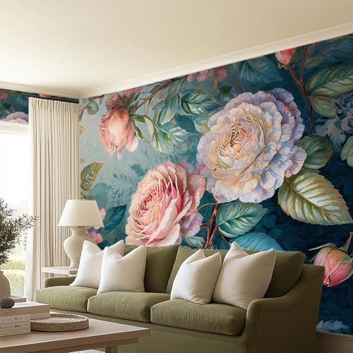 Big Rose Blossoms Landscape Mural Flowers Peel Off Adhesive Wallpaper Bedroom - Image 3