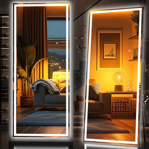 Hasipu Full Length Mirror with Lights, Full Body Dressing Hanging Mounted Mirror by Whatssuitableisthebest