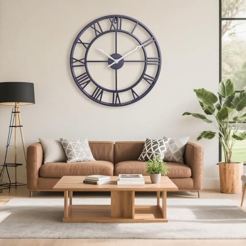 18.5 Inch Slate Gray Metal Round Roman Numerals Large Wall Clock - Image 4