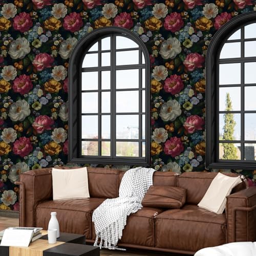 BOKEBEVE Navy Blue Floral Wallpaper Peel and Stick Vintage 17.5 x 393.5In - Image 4