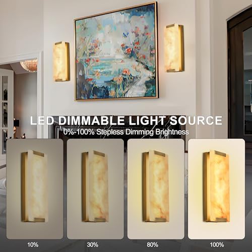 14.2 in Brass Alabaster Wall Sconces, Natural Marble Wall Sconces Indoor - Image 6