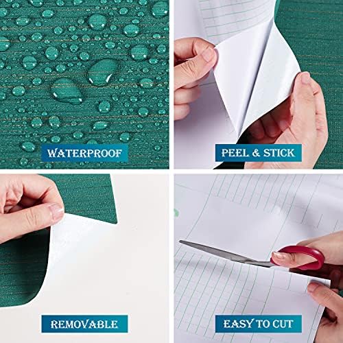 FunStick Emerald Green Faux Grasscloth Peel and Stick Wallpaper Textured Linen - Image 3