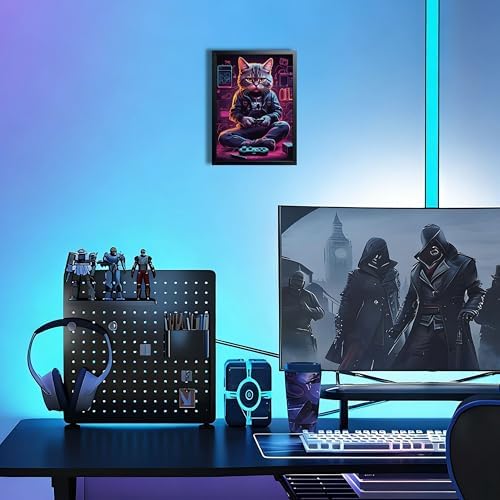 Framed Gamer Cat Canvas Wall Art, Kitten Playing Video Game Wall Decor - Image 2