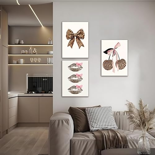 Leopard Bow Wall Art Set of 3, Kiss Lips Canvas Posters Prints, Funky Leopard - Image 3