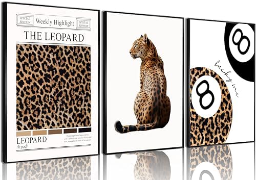 Trendy Leopard Wall Art Set of 3 Funky Lucky 8 Ball Posters Prints Preppy Room by QQGDecor