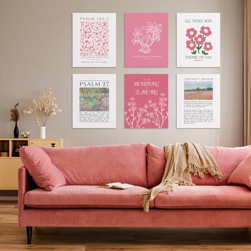 Habseligkeit Pink Flower Wall Art Prints, Retro Wall Decors - Image 5