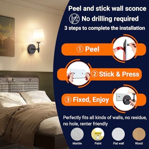YHCDLAMP Peel and Stick Wall Sconces, No Drilling Stick On Wall Sconce - Image 2