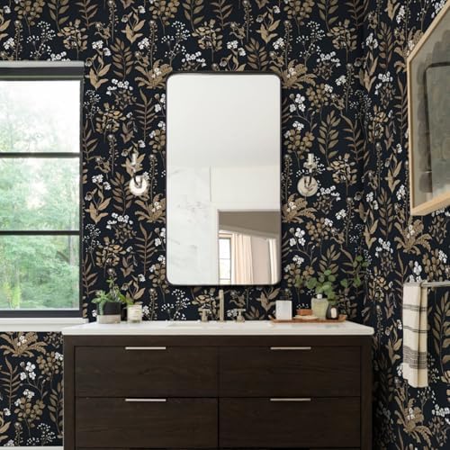 Black Moody Floral Wallpaper Peel and Stick 17.3" x 196.8" Contact Paper - Image 4