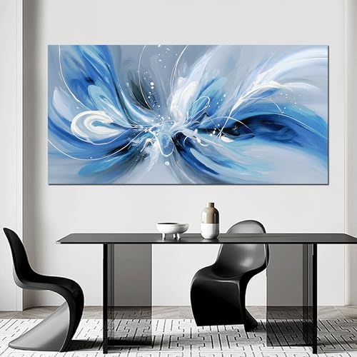 Blue White and Gray Abstract Canvas Wall Art - Image 3